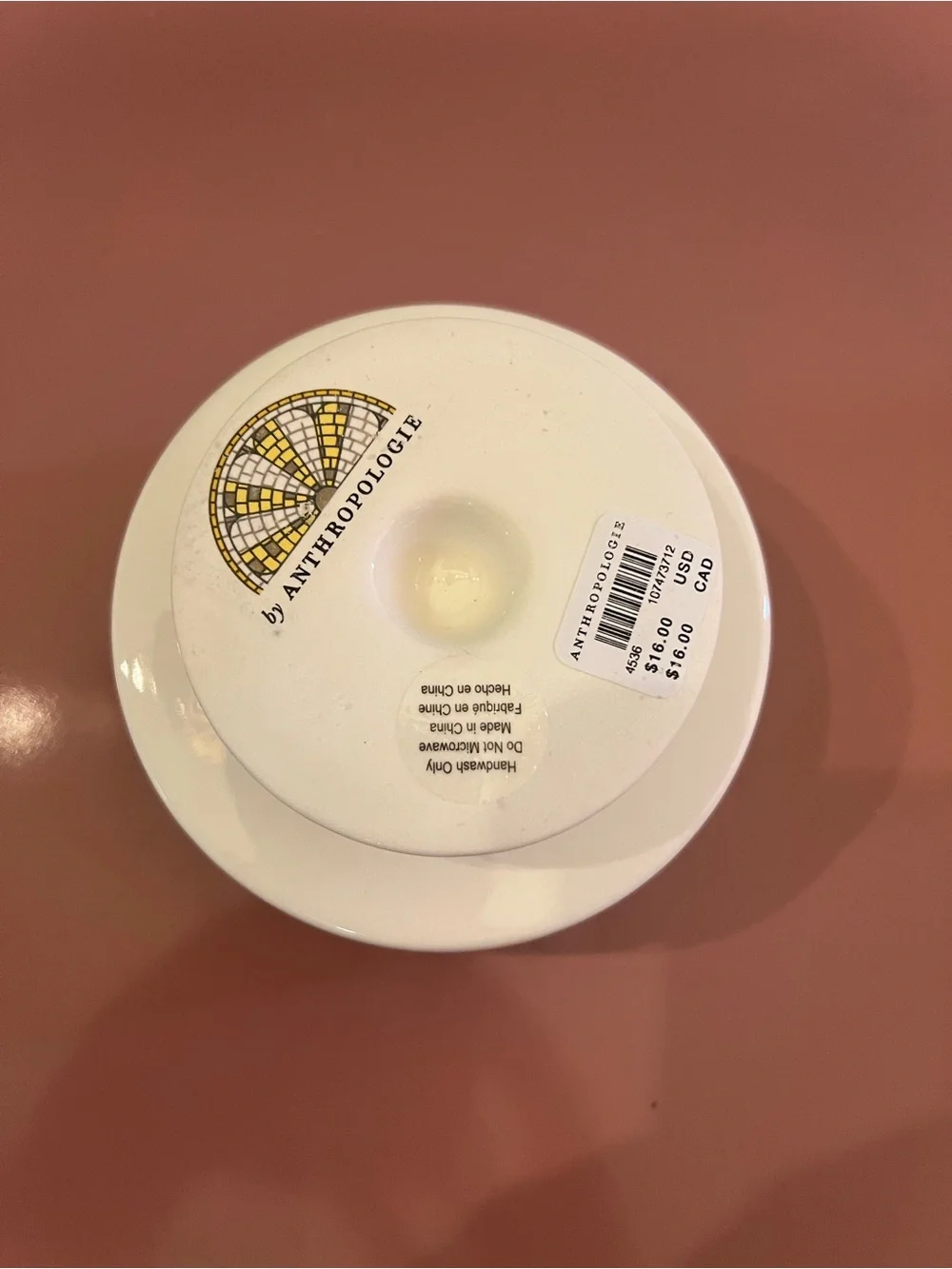 Anthropologie Bistro Tile Stoneware 24k Gold Accent Italia Gelato Bowl, Lemon